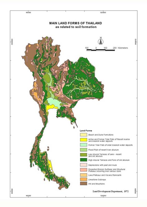 Main Landforms of Thailand Map